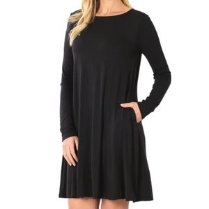 Zenana Long Sleeve flare dress